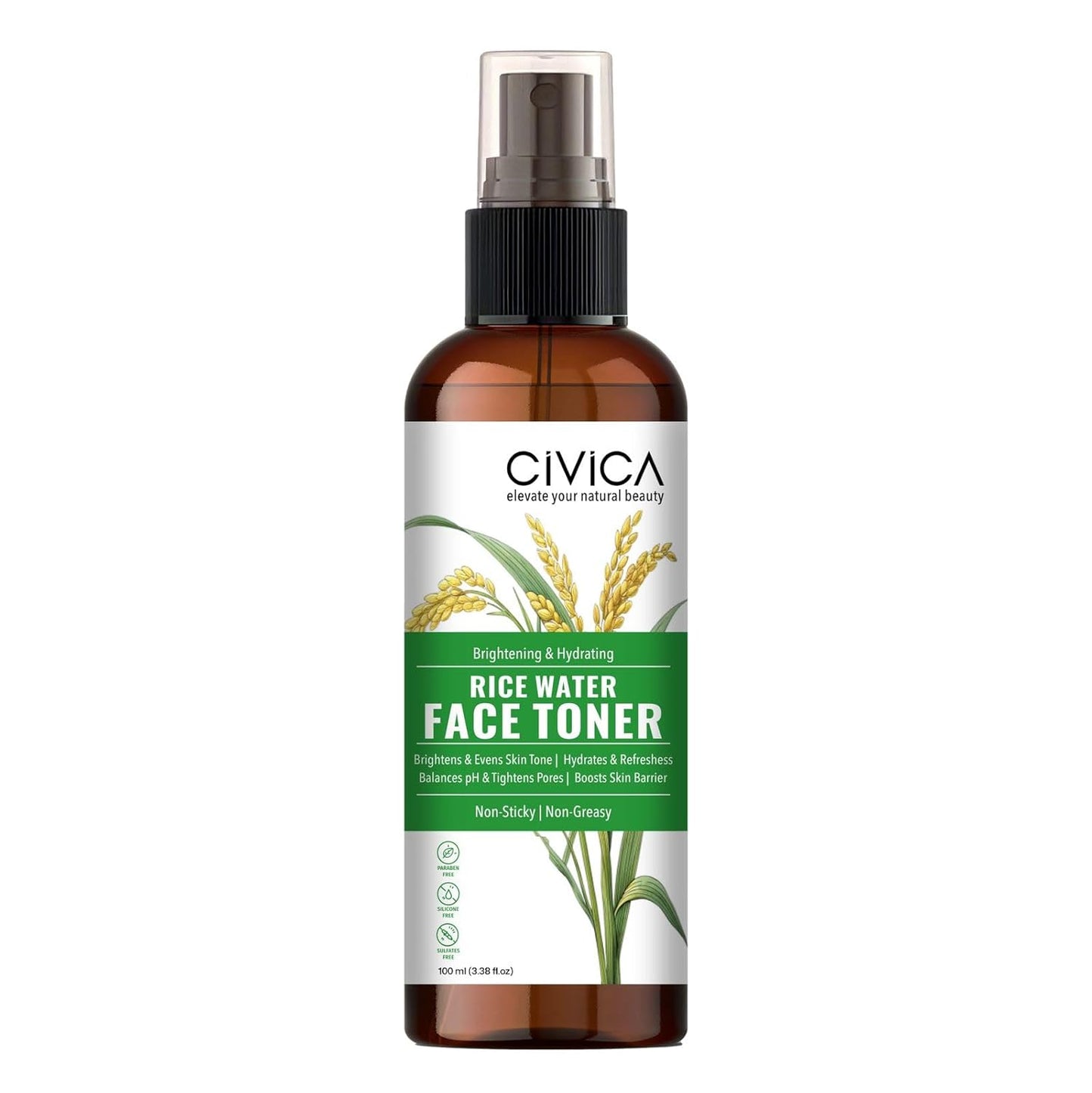CIVICA Rice Water Toner | Alcohol Free Hydrosol Mist Spray for Acne Prone Skin | For Women & Men - 100ml