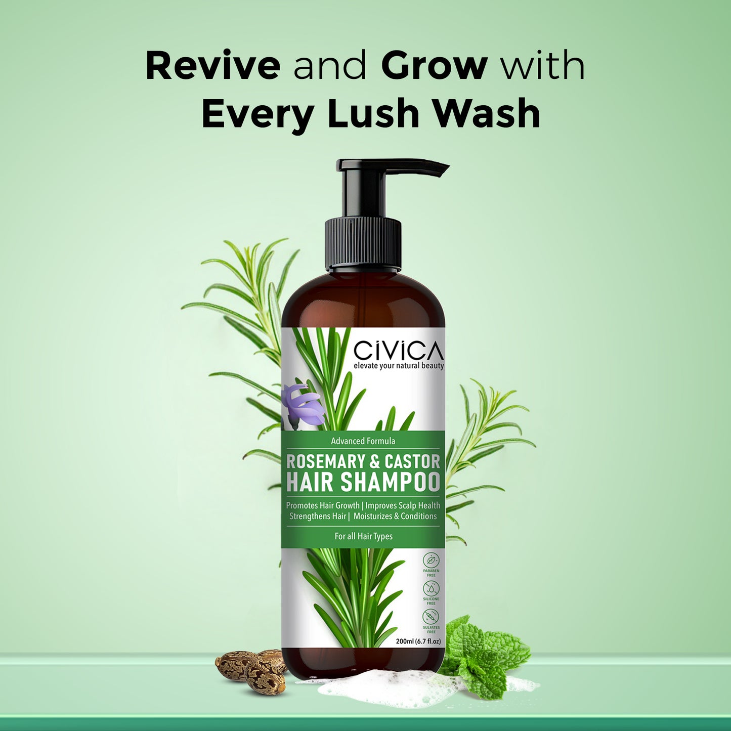 Civica Rosemary & Castor Hair Shampoo 200ml