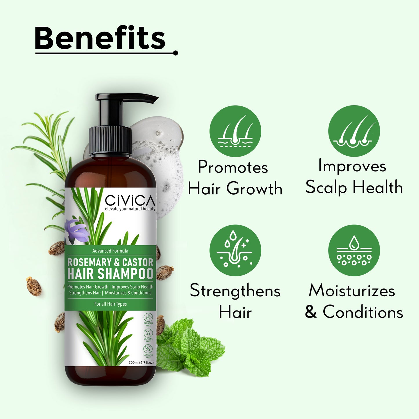Civica Rosemary & Castor Hair Shampoo 200ml