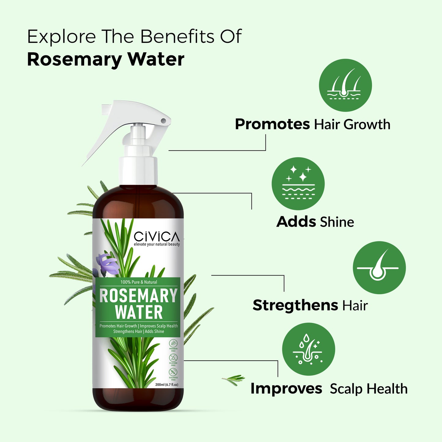 Civica Rosemary Water 200ml For Hair Growth