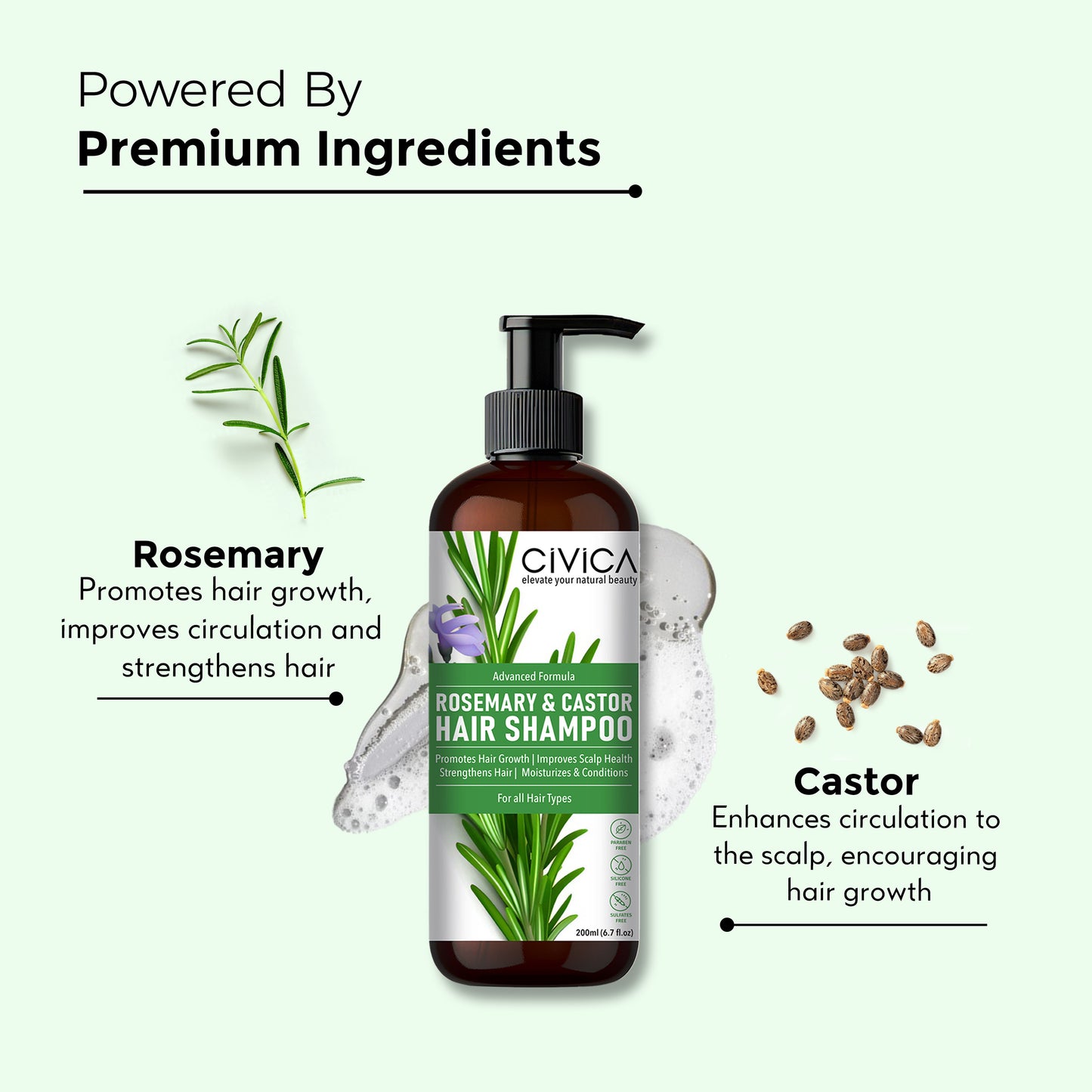 Civica Rosemary & Castor Hair Shampoo 200ml