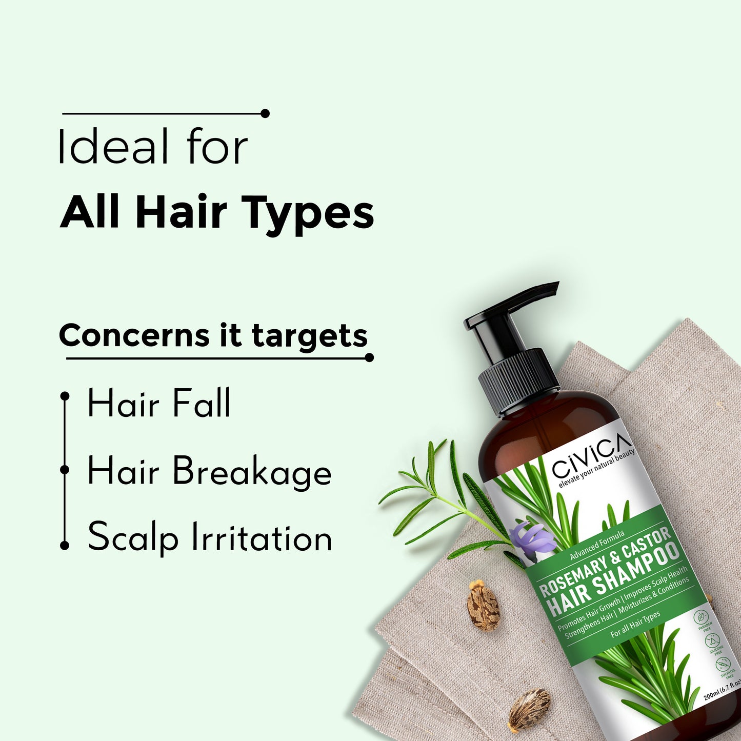 Civica Rosemary & Castor Hair Shampoo 200ml
