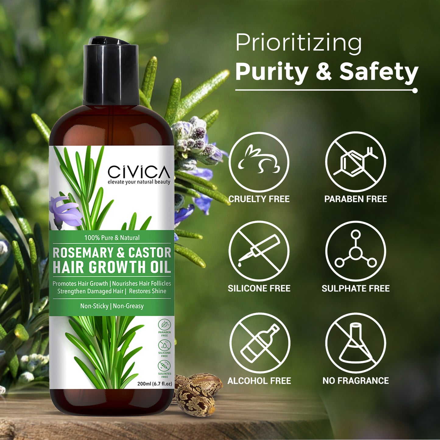 Civica Rosemary & Castor Hair Growth Oil 200ml