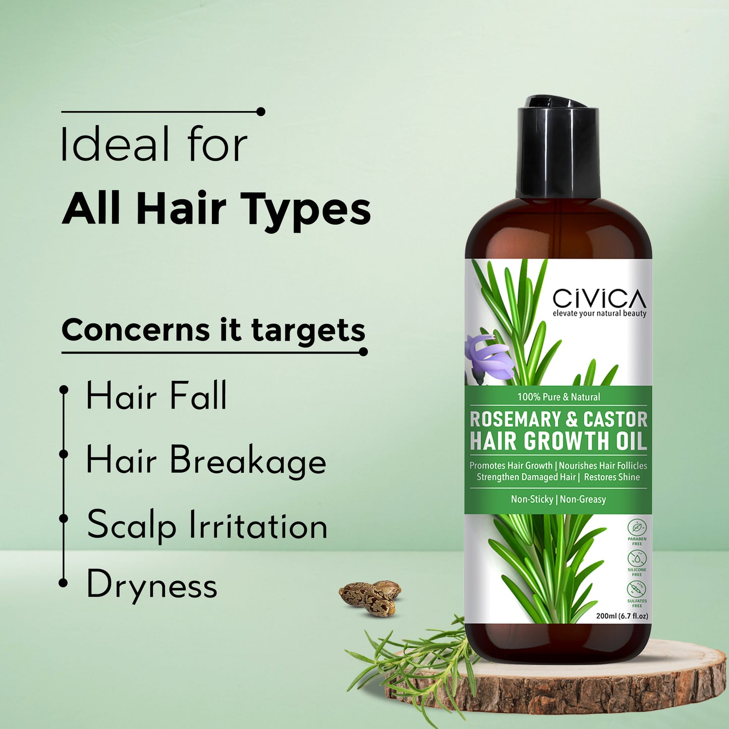 Civica Rosemary & Castor Hair Growth Oil 200ml